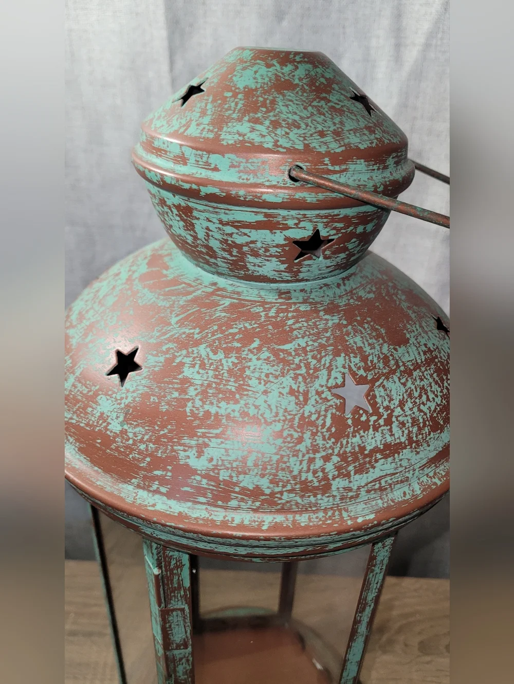 Distressed Turquoise Metal Lantern Large 20